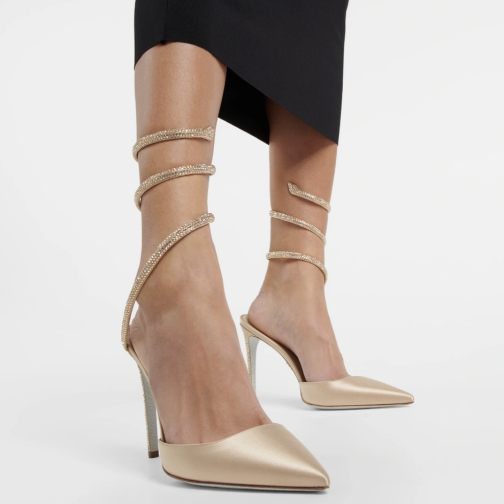 New Rene Caovilla Satin Champagne Heels size 37